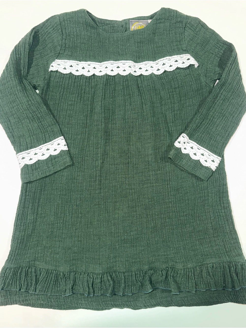 Emma Jean Dark Green Textured Knit Top with Contrast Logo Tag